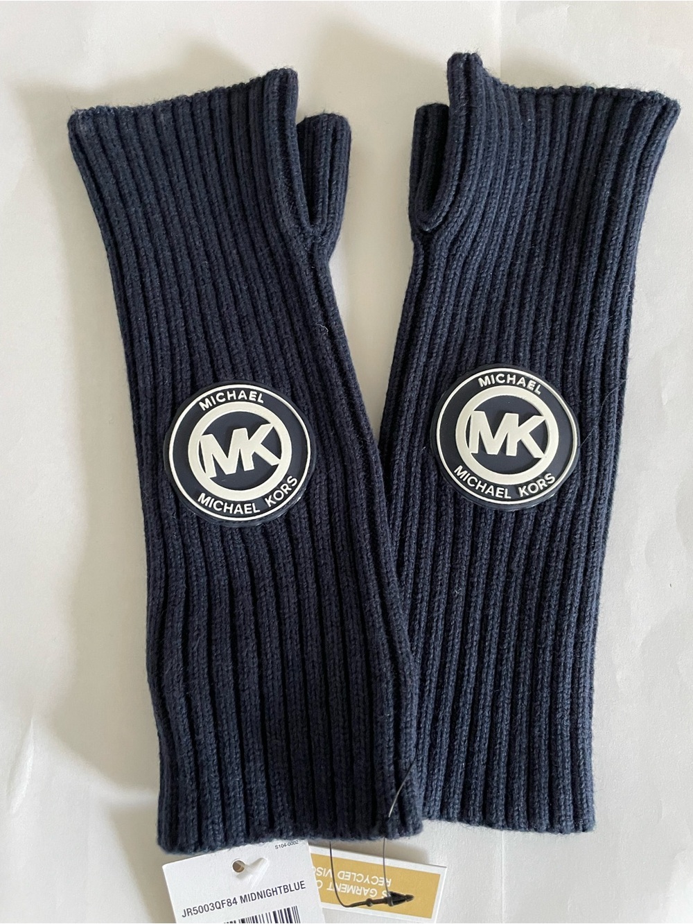 Michael Kors Midnight Blue Ribbed Fingerless Gloves with MK Logo